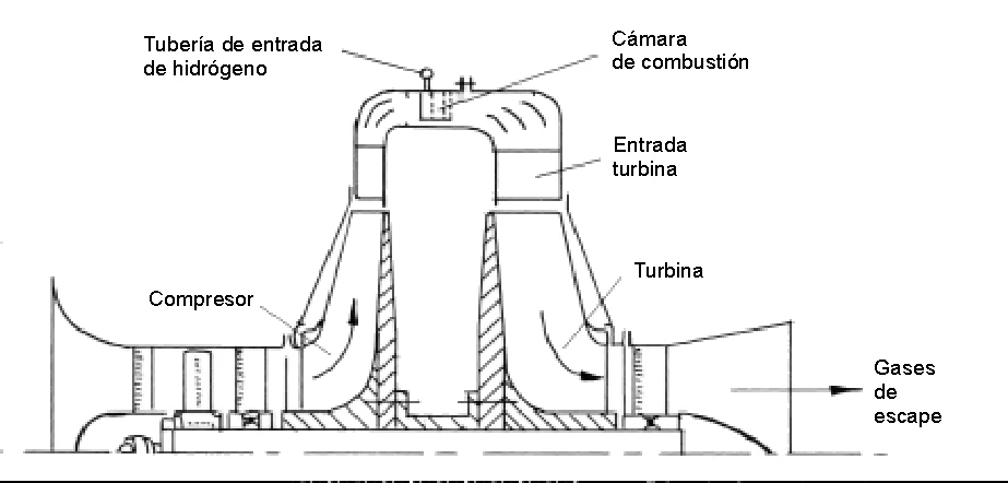 Seccin parcial en esquema del motor Heinkel HeS-2.